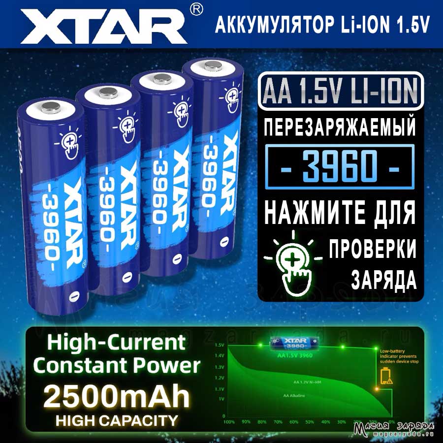 Xtar 3960 АА 2500mAh Li-ION 1.5v